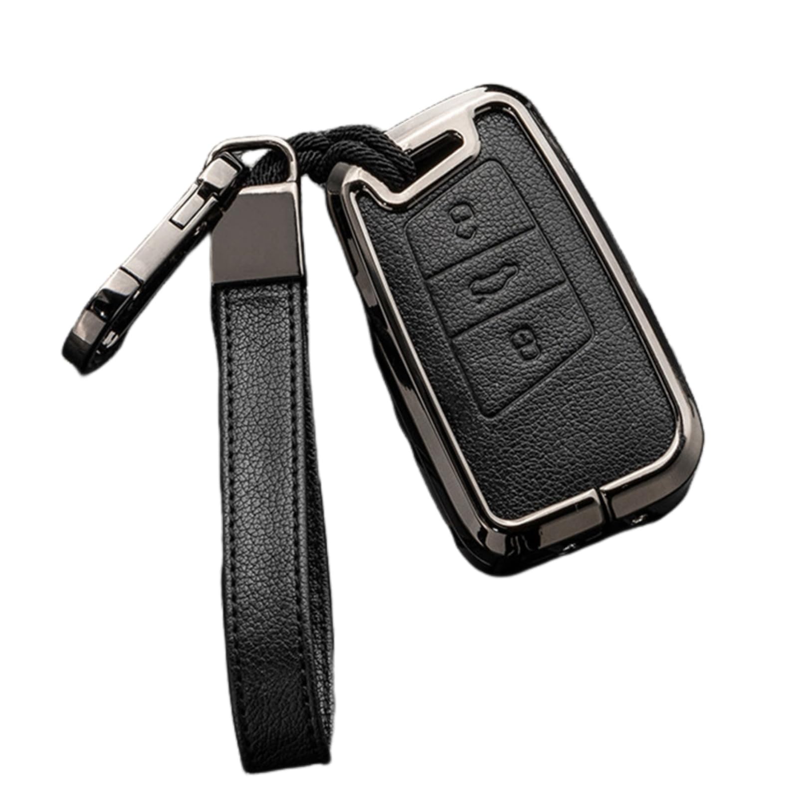 Happyit Zink-Legierung Leder Autoschlüssel-Hüllen für Volkswagen VW Passat B8 Arteon CC Magotan B5 Jetta Skoda A7 Variant 3 Tasten (Schwarz+Grau) von Happyit