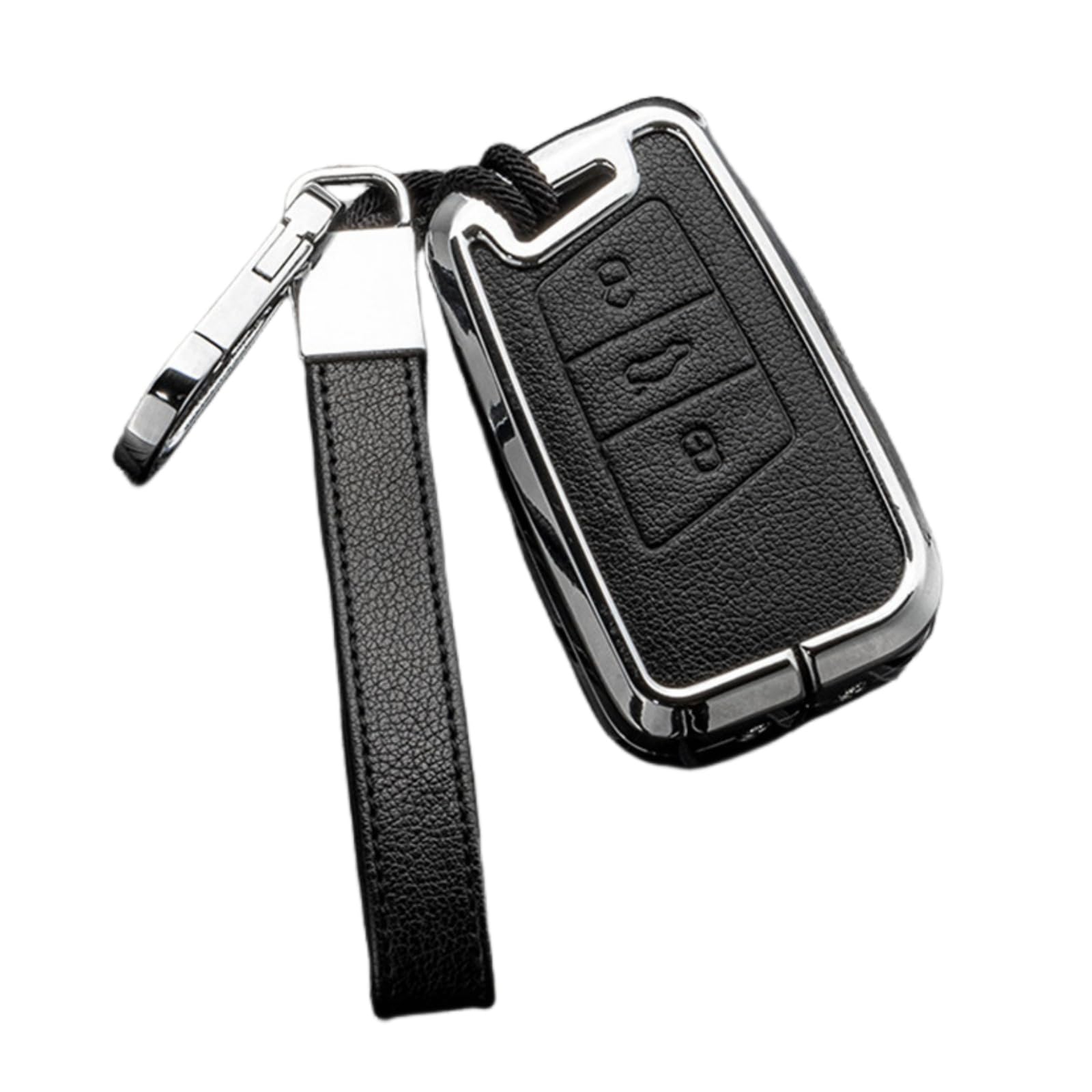 Happyit Zink-Legierung Leder Autoschlüssel-Hüllen für Volkswagen VW Passat B8 Arteon CC Magotan B5 Jetta Skoda A7 Variant 3 Tasten (Schwarz+Silber) von Happyit