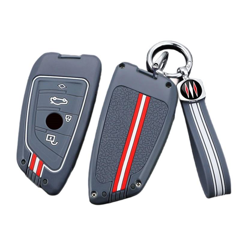 Happyit Zinklegierung Autoschlüssel Abdeckung Fälle Grau für BMW X1 X3 X4 X5 F15 X6 F16 G30 7 Series G11 F48 F39 520 525 f30 118i 218i 320i 3/4 Tasten (Seil+4B2) von Happyit