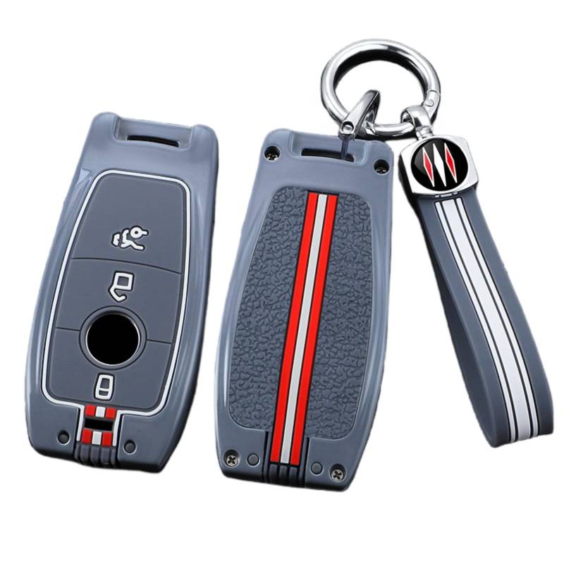 Happyit Zinklegierung Autoschlüssel Abdeckung Fälle Grau für Mercedes Benz A C E S GLC GLE GLS CLA Class W205 W213 W177 X167 W222 G63 3/4 Tasten (Seil+3B) von Happyit