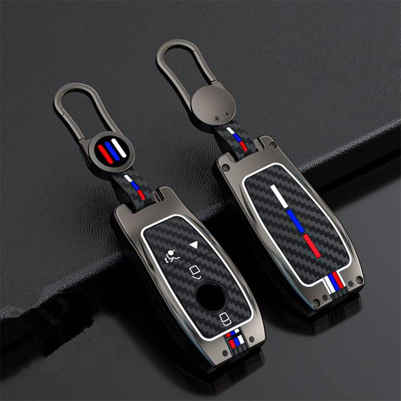 Happyit Zinklegierung Autoschlüsselabdeckungen für Mercedes Benz A C E S G Klasse GLC CLE CLA GLB GLS W177 W205 W213 W222 X167 AMG mit Carbonfaser-Muster Silikon (4 Knöpfe Matte Farbe) von Happyit