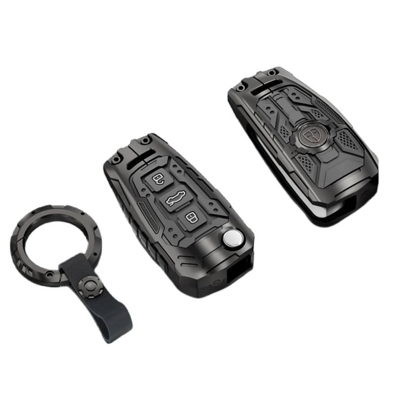 Happyit Zinklegierung Autoschlüsselhülle Fob für Audi A1 A3 A4 A5 Q7 A6 C5 C6 3 Tasten (Schwarz+Rundschnalle) von Happyit