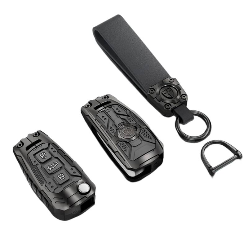 Happyit Zinklegierung Autoschlüsselhülle Fob für Audi A1 A3 A4 A5 Q7 A6 C5 C6 3 Tasten (Schwarz+Seil) von Happyit
