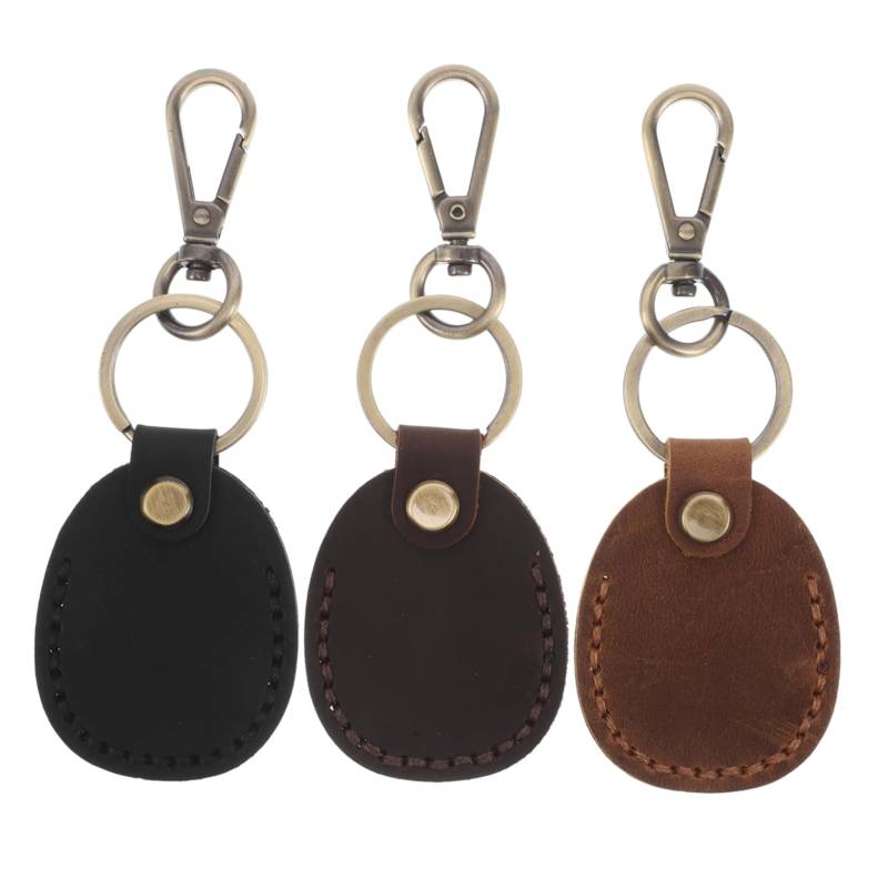 Happyyami 3 Stück Zugangskarteninhaber Schlüsselhalter Schlüsselanhängerhalter aus Leder PU-Kartenhalter Schlüsselanhänger aus Leder Oberschicht Rindsleder von Happyyami