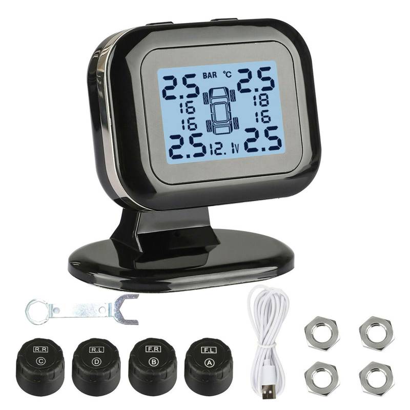 Hattba Smart-TPMS Auto-Reifendruck-Alarm-Monitor mit 4 Sensoren, intelligenter Reifendrucktemperatur-Warnung von Hattba