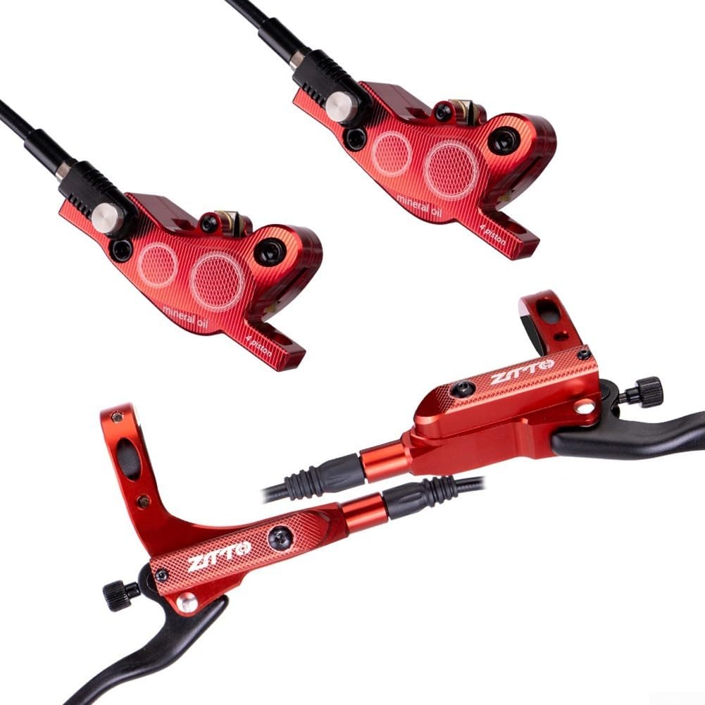 Hydraulisches Scheibenbremsen-Set für Mountainbikes, Vierkolben-System für verbesserte Bremskraft (rot) von HavenDomicile