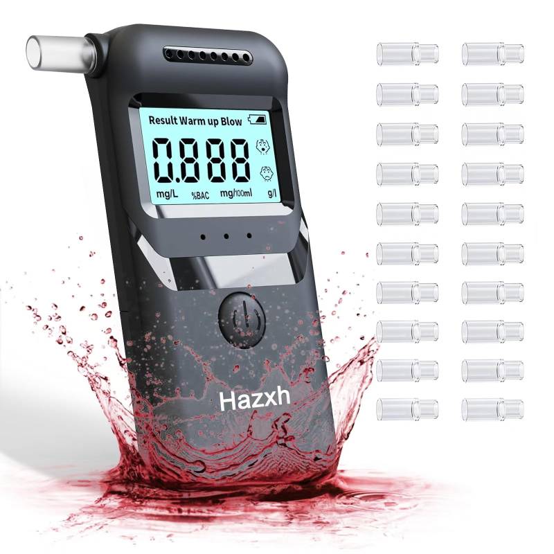 Hazxh Alcohol Tester, Professional Breathalyser with Digital Blue LCD Display, Professional Alcohol Meter with 20 Mouthpieces, Breath Alcohol Tester with Degree Accuracy for Use at Home or at Parties von Hazxh
