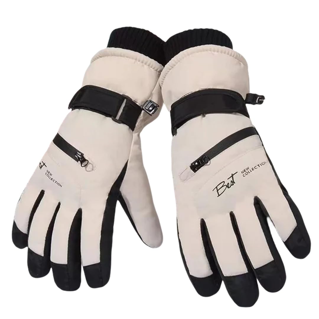 Hcclijo Damen Outdoor Sports wasserdichte Skihandschuhe Touchscreen Anti Rutsch Handschuhe Reiten warme Handschuhe Laufhandschuhe Beige von Hcclijo