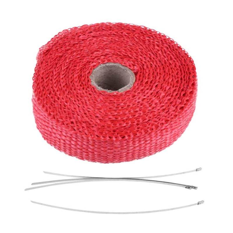 Auspuff-Wärmeband, Auspuffrohr-Isolierband, 5 M Auto-Isolierband, Auspuff-Wärmeband mit 4 Edelstahl-Kabelbindern(Rot) von Headerbs