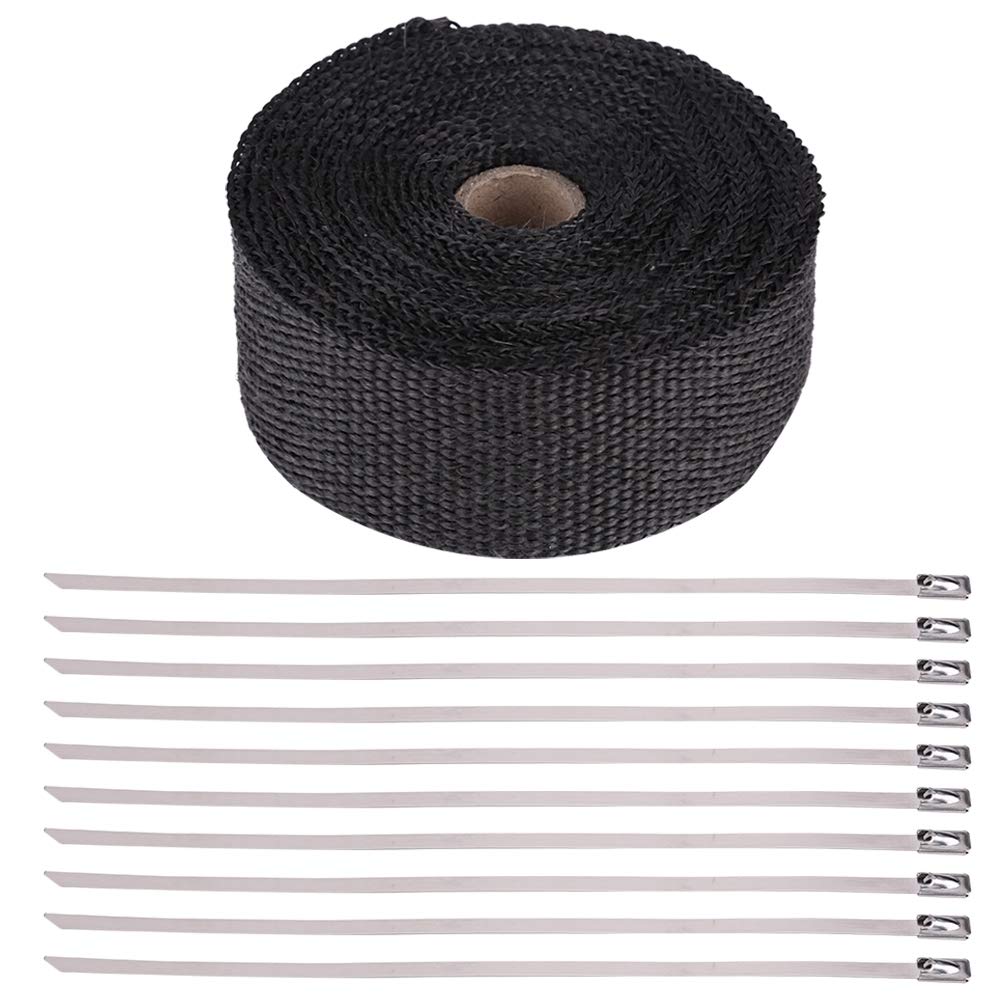 Auspuffrohr Isolierband, Auspuff Wärme Wickelrolle, 16 Fuß Schwarz, Hoch Wärmeisolierendes Auspuffrohr exhaust fiberglass Wrap Klebeband für Auto, Motorrad von Headerbs