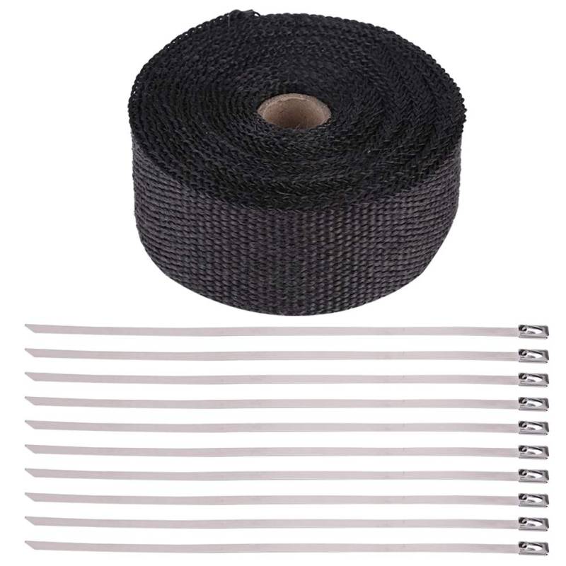 Auspuffrohr Isolierband, Auspuff Wärme Wickelrolle, 16 Fuß Schwarz, Hoch Wärmeisolierendes Auspuffrohr exhaust fiberglass Wrap Klebeband für Auto, Motorrad von Headerbs