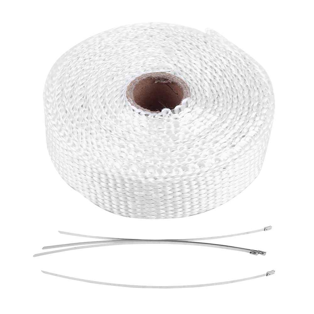 Hitzeschutzband mit Selbstklebender Rückseite, 5 M Auto-Isolierband, Auspuff-Hitzefolie mit 4 Edelstahl-Kabelbindern, Auspuff-Hitzeschild-Wrap-Band(Weiß) von Headerbs