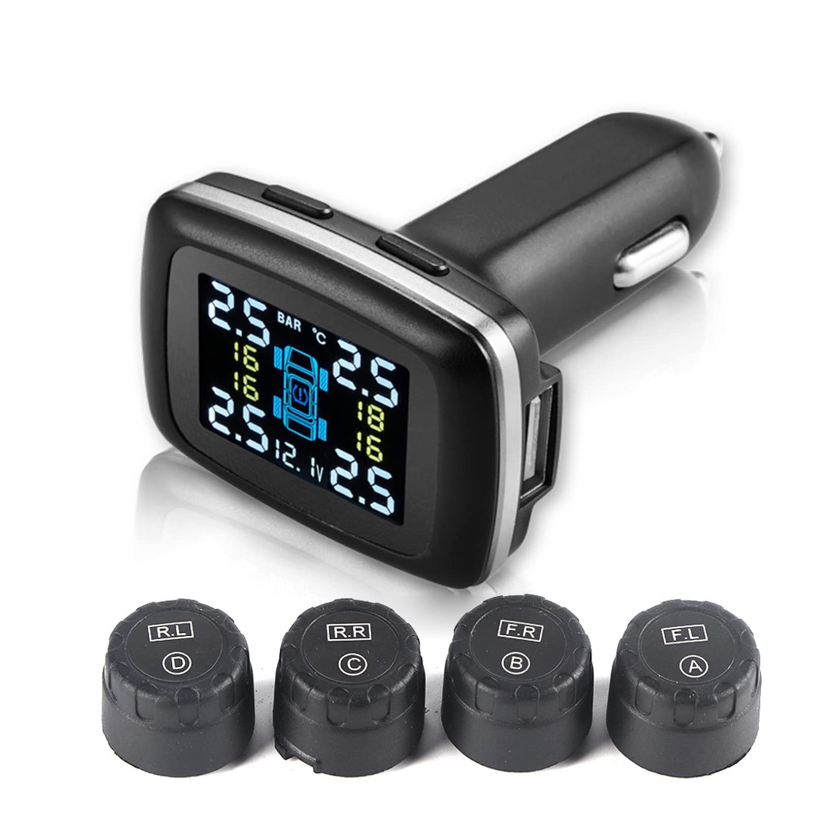TPMS Reifendrucküberwachung, Auto TPMS Reifendrucküberwachungssystem Zigarettenanzünder mit 4 Externen Sensoren TPMS Reifendrucküberwachung, Auto TPMS Reifendrucküberwachungssystem Zigarettenanzünder mit 4 Externen Sensoren von Headerbs
