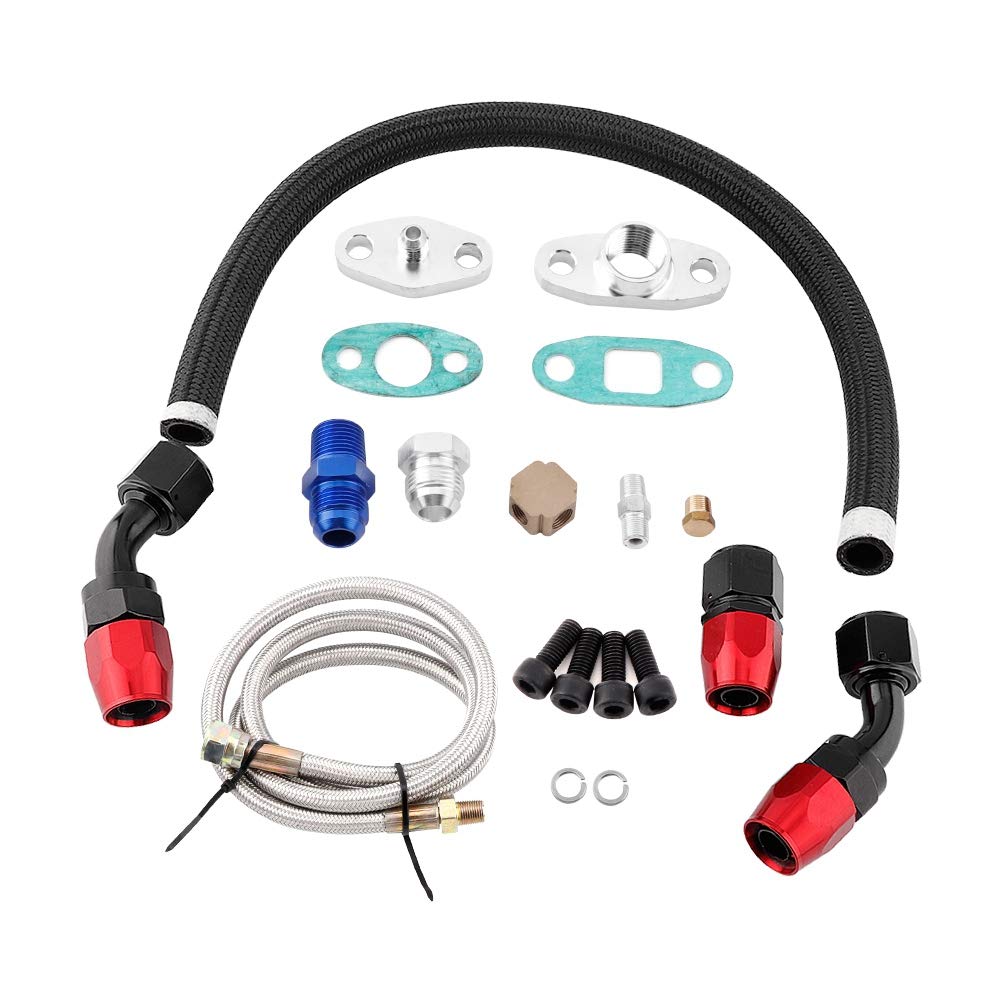 Turbo Oil Feed Line Kit, Car Turbo Oil Feed Return Line AN10 Fitting Adapter Flansch Kit für T3 T4 GT35 T70 T66 von Headerbs