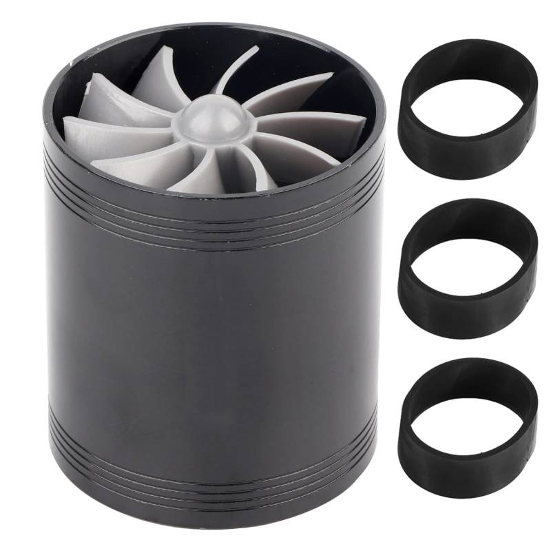 Turbonator Fuel Saver mit Gummihalterung, Auto Air Intake Turbonator Dual Fan Turbine Super Charger Gas Fuel Saver Turbo, Wasserdicht(Schwarz) von Headerbs