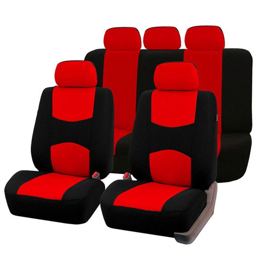 Universelle Autositzbezüge, Komplettes Set, Vordere Hintere Kopfstützen, Atmungsaktiv, Autositzschutz, Innenbezüge (rot) von Headerbs