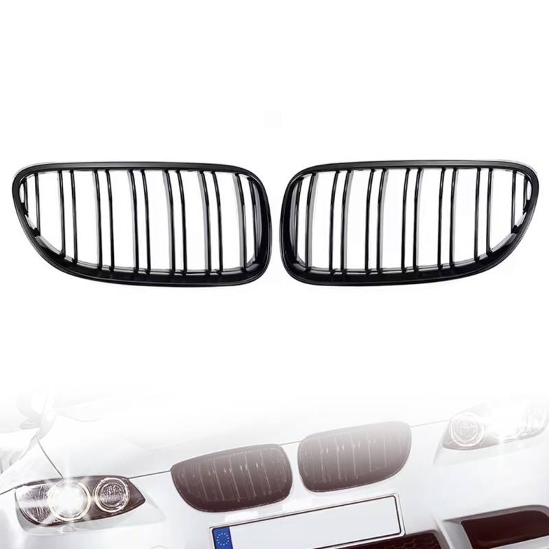 Hebstw E92 E93 Nieren Kühlergrill,Passend für BMW 3 Series Typ E92 (Coupé) und E93 (Cabriolet) 2010-2013 (nur LCI),Grill Glanz Schwarz Doppelsteg Kühlergrill (For 3er E92 2010-2013) von Hebstw