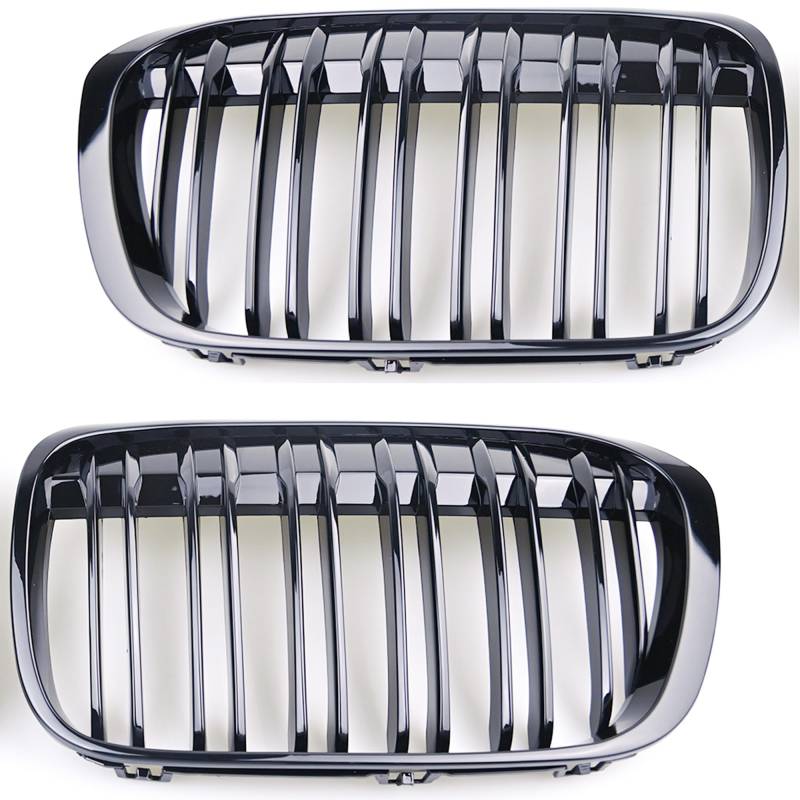 Hebstw F48 Kühlergrill Passend für BMW X1 F48 F49 2016 2017 2018 2019 Schwarz Glanz Kühler Front Doppel Rippen Grill Kühlergrill von Hebstw