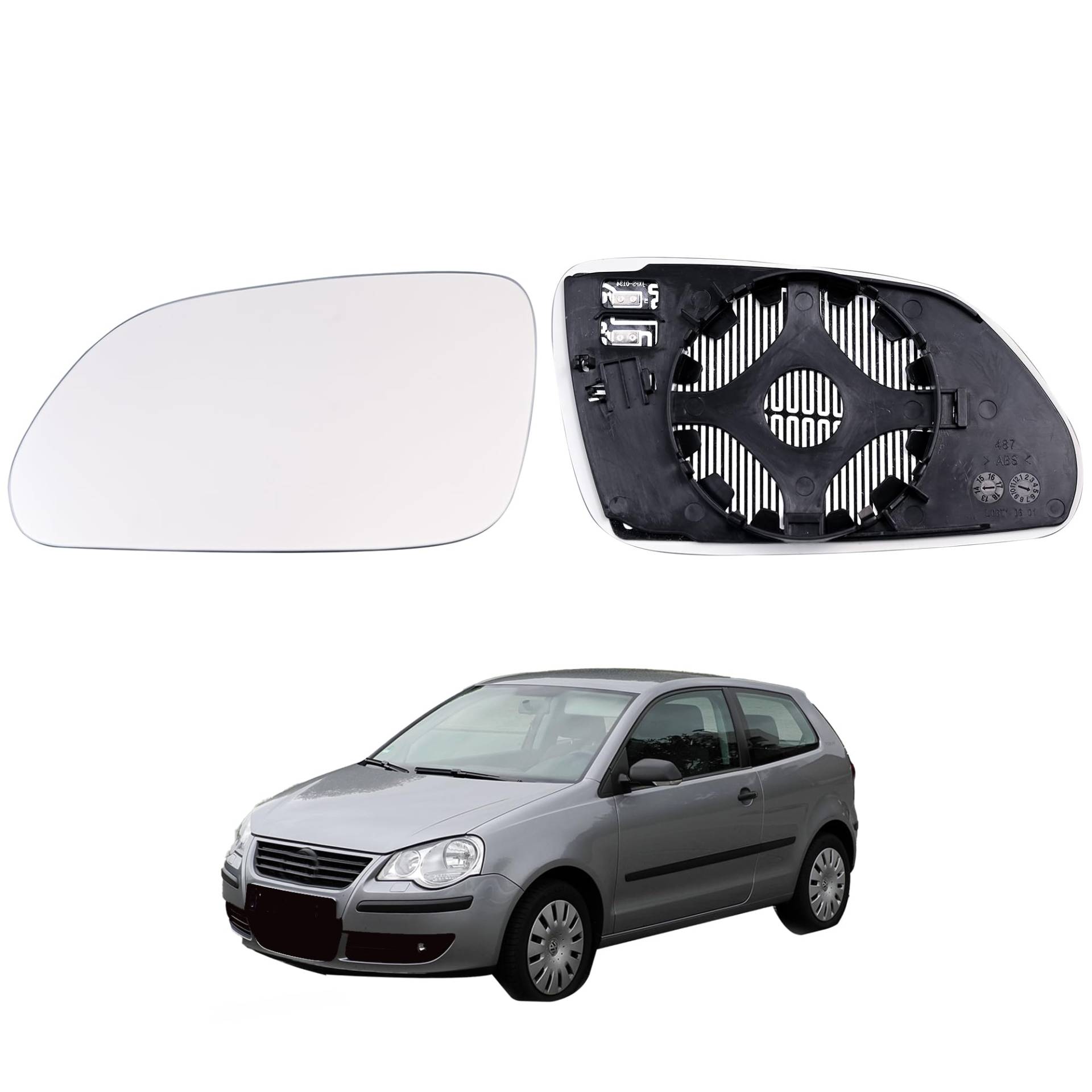 Hebstw Heated Spiegelglas Ersatz für VW POLO 9N 2005-2010 6Q0857522N, Ersatz Spiegelglas Heizbar, Spiegelglas Außenspiegel Glas(Links) von Hebstw