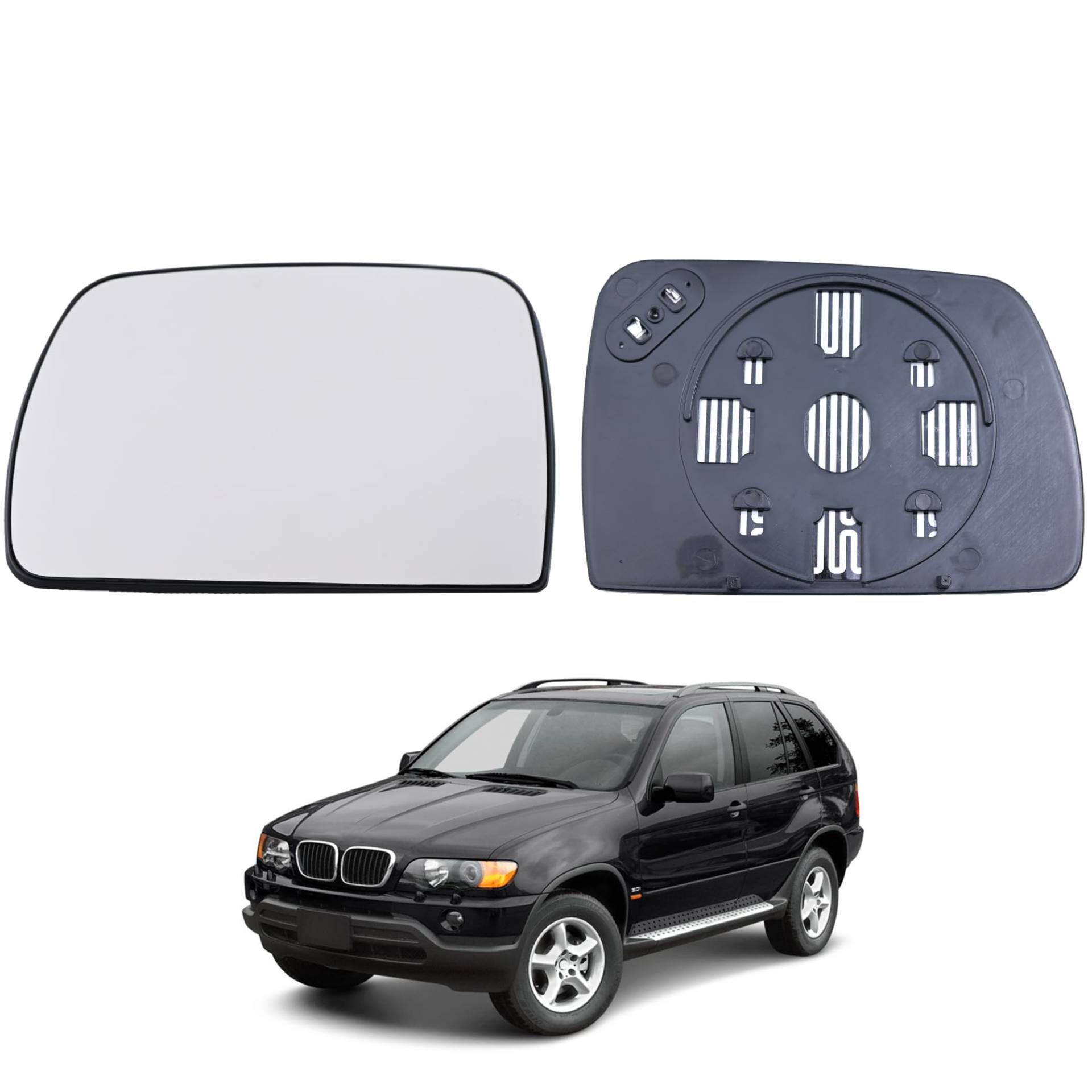 Hebstw Spiegelglas Ersatz für Bmw X5 E53 1998 1999 2000 2001 2002 2003 2004 2005 2006, Ersatz Spiegelglas Heizbar, Spiegelglas Außenspiegel Glas, Beheizbar Rückspiegelglas (Links) von Hebstw