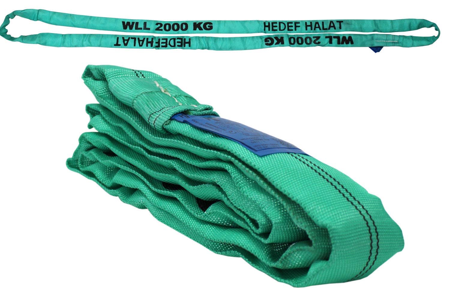 Rundschlinge 2000kg Tragkraft, 2m Umfang, endlos mit Polyesterkern, Hebegurt Hebeband, Grün von Hedef