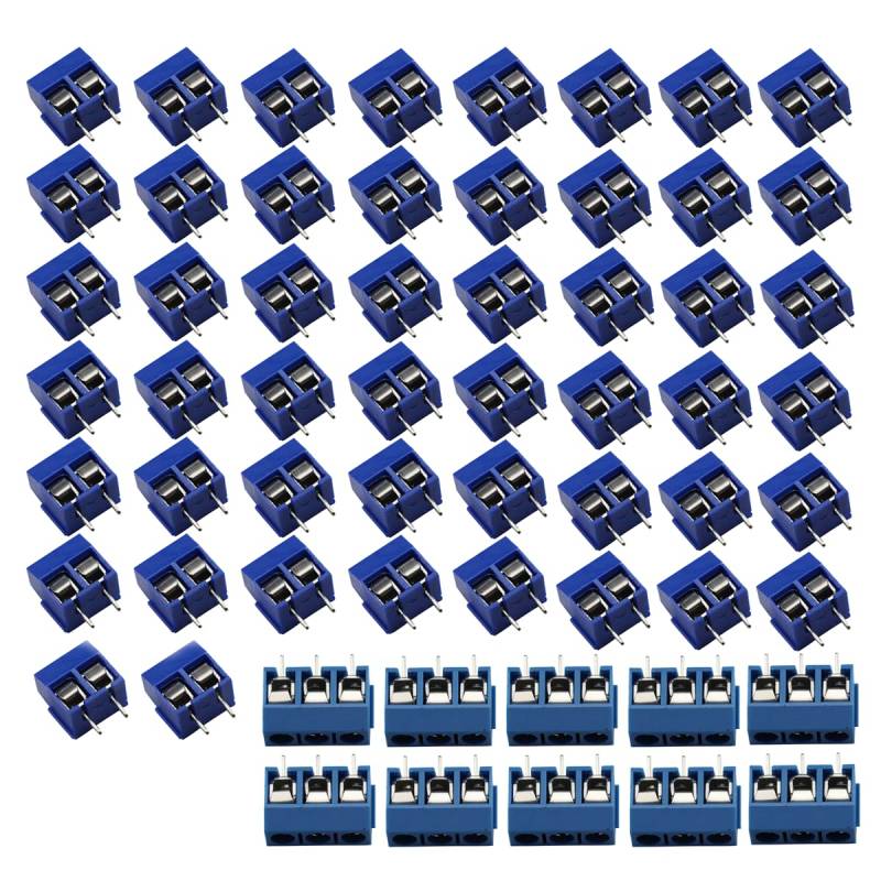 Heevhas 60 Stücke 5.08mm 2 Pin & 3 Pin PCB Schraubklemme Screw Terminal Block Lötbare Steckverbinder 300V 16A für Arduino DIY Project (50 x 2 Pin, 10 x 3 Pin) von Heevhas