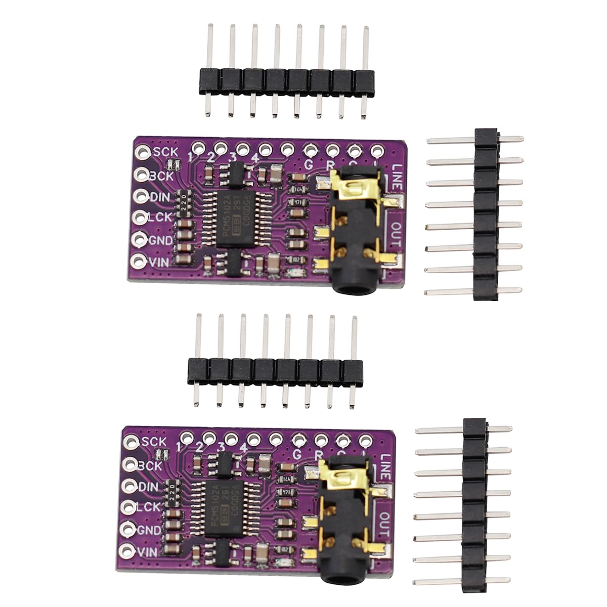Heevhas PCM5102 Stereo-Digital-Analog-Konverter-Decoder-Board Sprachmodul I2S-Schnittstellen-Player-Board PHAT-Format mit 3,5-mm-Buchse (2 Stück) von Heevhas