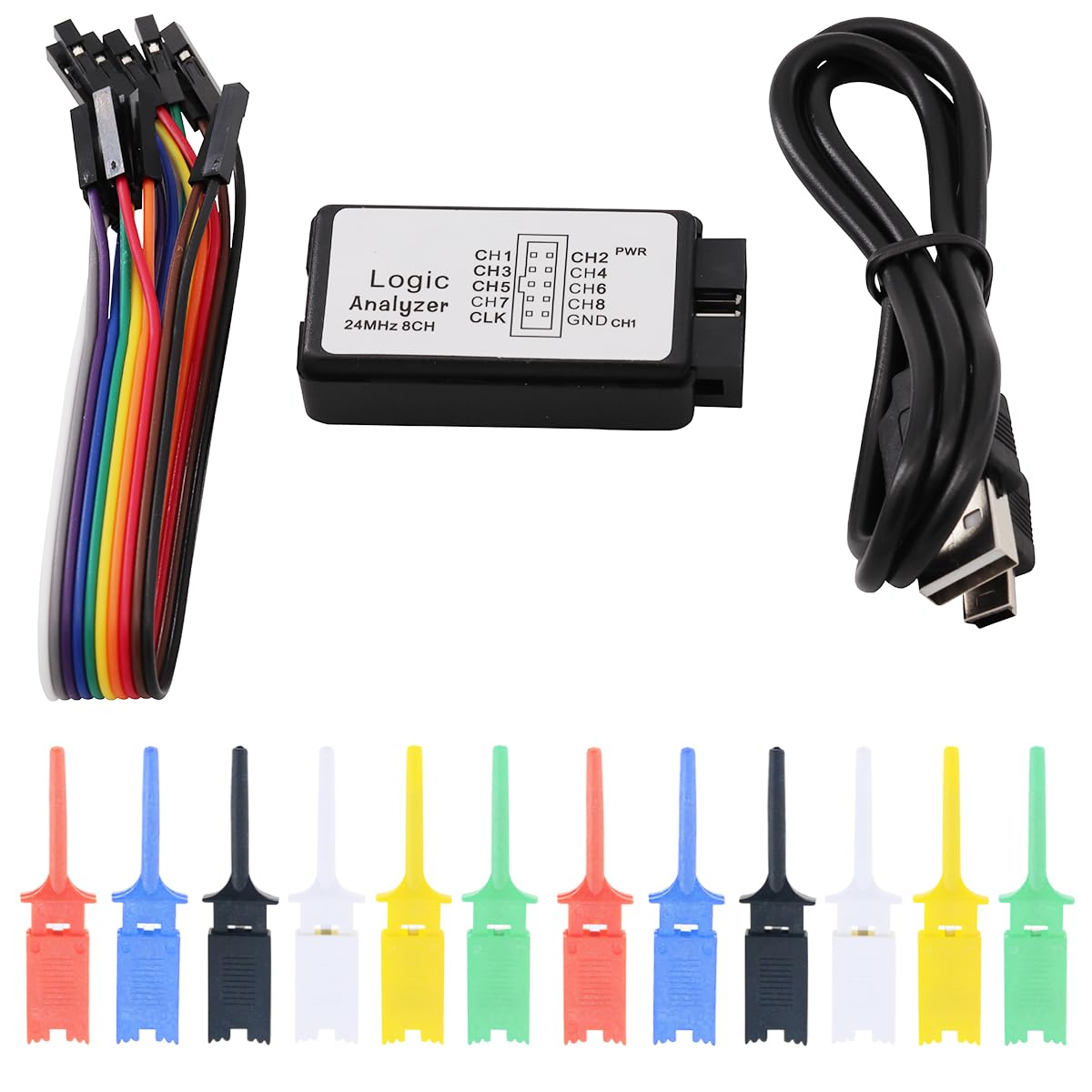 Heevhas USB Logic Analyzer Device 24MHz 8CH 8 Kanal UART IIC SPI Debug mit Mini-USB-Kabel + Kabel + 12PCS Farben Testhaken Clip Set Heevhas USB Logic Analyzer Device 24MHz 8CH 8 Kanal UART IIC SPI Debug mit Mini-USB-Kabel + Kabel + 12PCS Farben Testhaken Clip Set von Heevhas