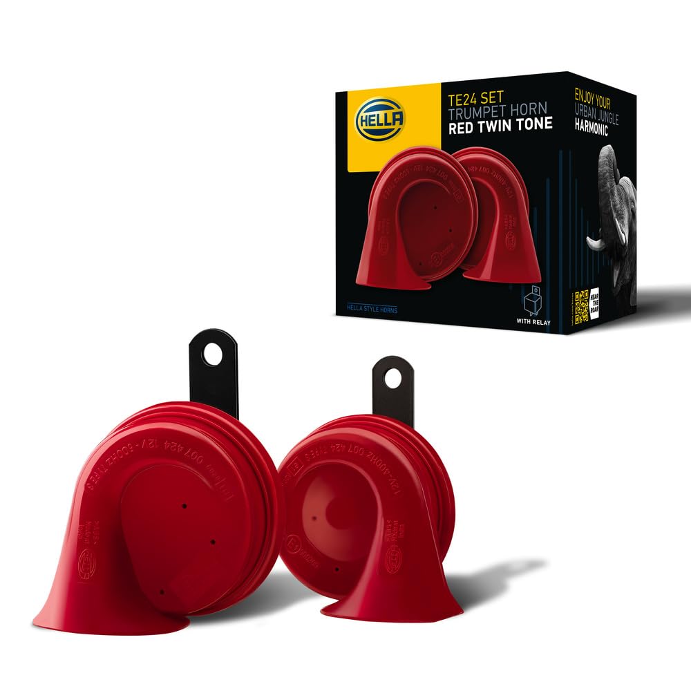 HELLA Fanfare - STYLE HORN TE24 SET - 12V - 110dB(A) - Frequenzbereich von: 400Hz - Frequenzbereich bis: 500Hz - Tiefton/Hochton - elektrisch - Gehäusefarbe: rot/schwarz - 3FH 007 424-801 von Hella