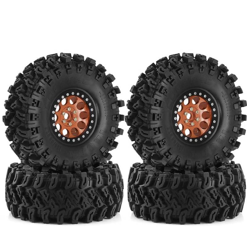 Heilanole 4 Stück 136 mm 1,9 Metall Beadlock-Felgen Gummireifensatz für 1/8 1/10 RC Crawler Car TRX4 D90 D110 Axial SCX10 B von Heilanole
