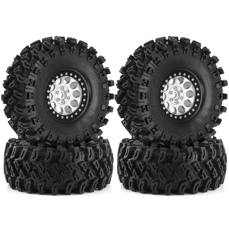 Heilanole 4 Stück 136 mm 1,9 Metall Beadlock-Felgen Gummireifensatz für 1/8 1/10 RC Crawler Car TRX4 D90 D110 Axial SCX10 C von Heilanole
