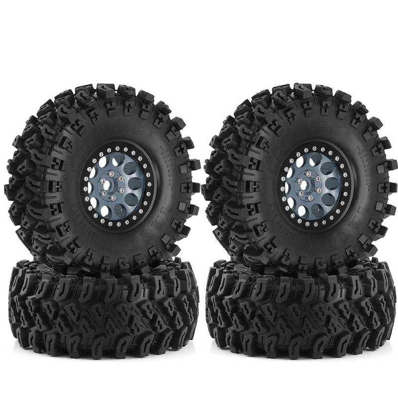 Heilanole 4 Stück 136 mm 1,9 Metall Beadlock-Felgen Gummireifensatz für 1/8 1/10 RC Crawler Car TRX4 D90 D110 Axial SCX10 D von Heilanole