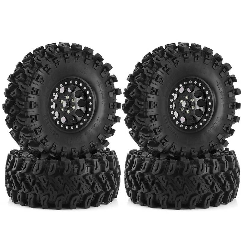 Heilanole 4 Stück 136 mm 1,9 Metall Beadlock-Felgen Gummireifensatz für 1/8 1/10 RC Crawler Car TRX4 D90 D110 Axial SCX10 E von Heilanole