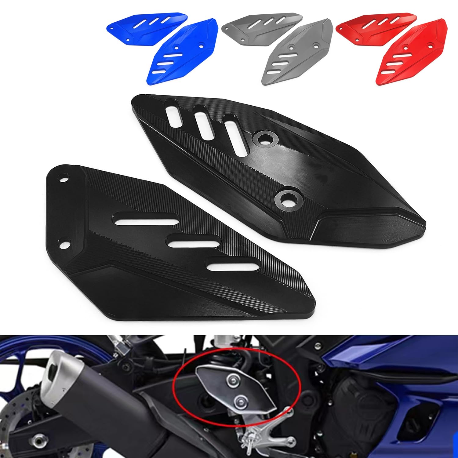 HEINMO Motorrad Aluminium Fußraste Fußstütze Fußpedalstützen Fersenschutz Abdeckung Schutz für Yama' YZF R3 MT03 MT-03 2015–2021 2022 2023 (Black) von Heinmo