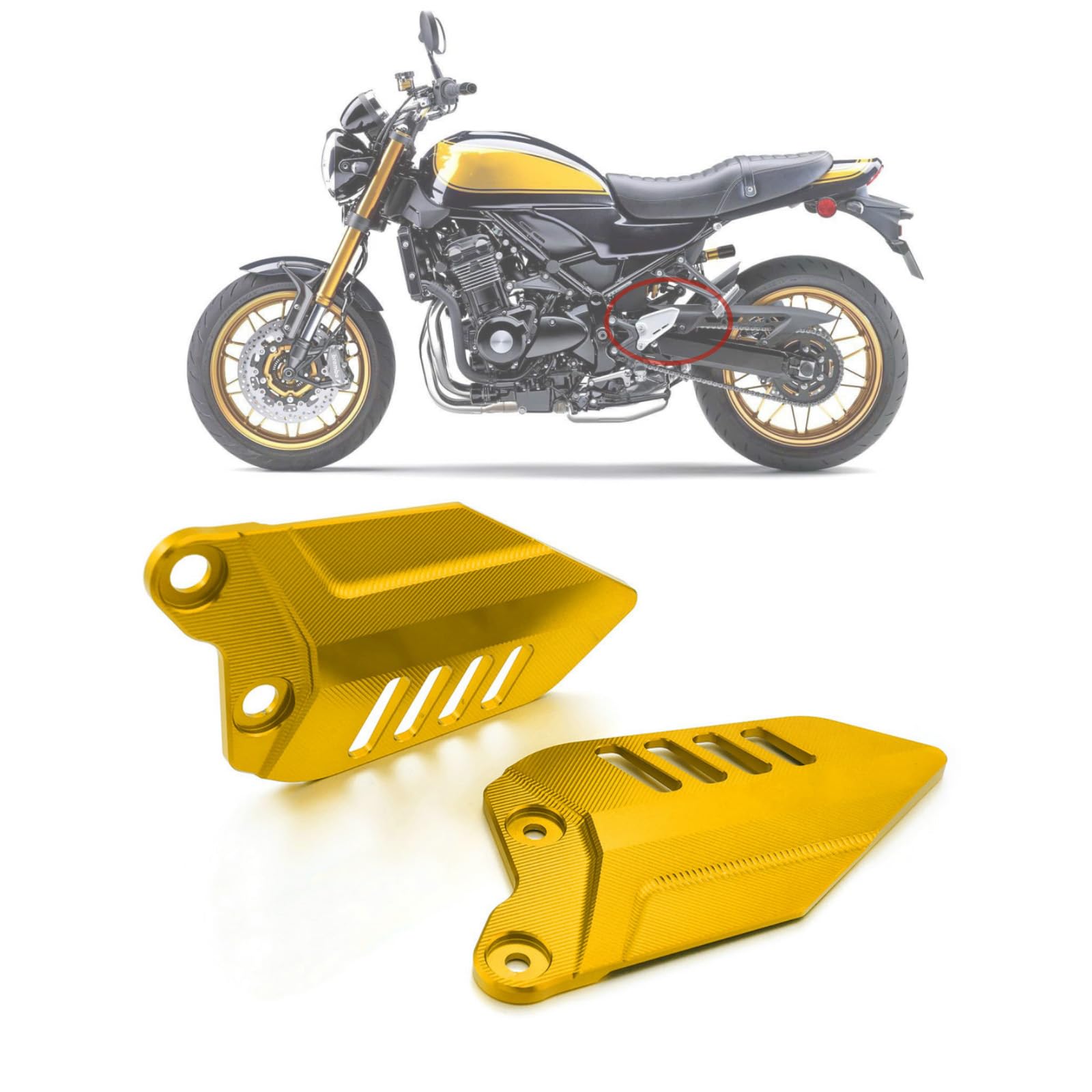 Heinmo Motorrad CNC Fußstütze Fußrasten Hinterradschutz für Kawa' Z900RS 2017-2021 2022 2023 (Gold) von Heinmo