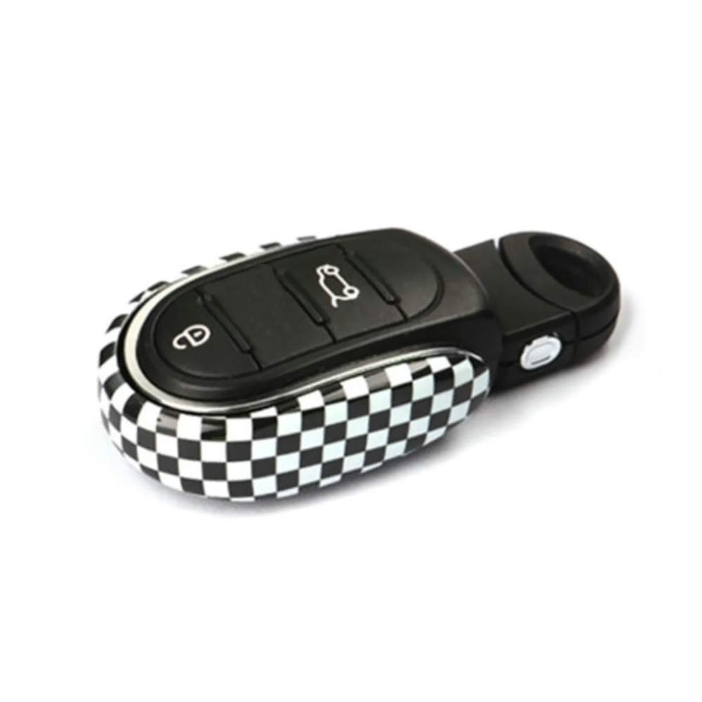Heinmo für Cooper S Countryman F54 F55 F56 F57 F60 Schlüsselschale Schlüsselanhänger Schlüsselabdeckung Kettenseil Schlüsselbundlegierung Zubehör (Black White Grid U Type Cover) von Heinmo