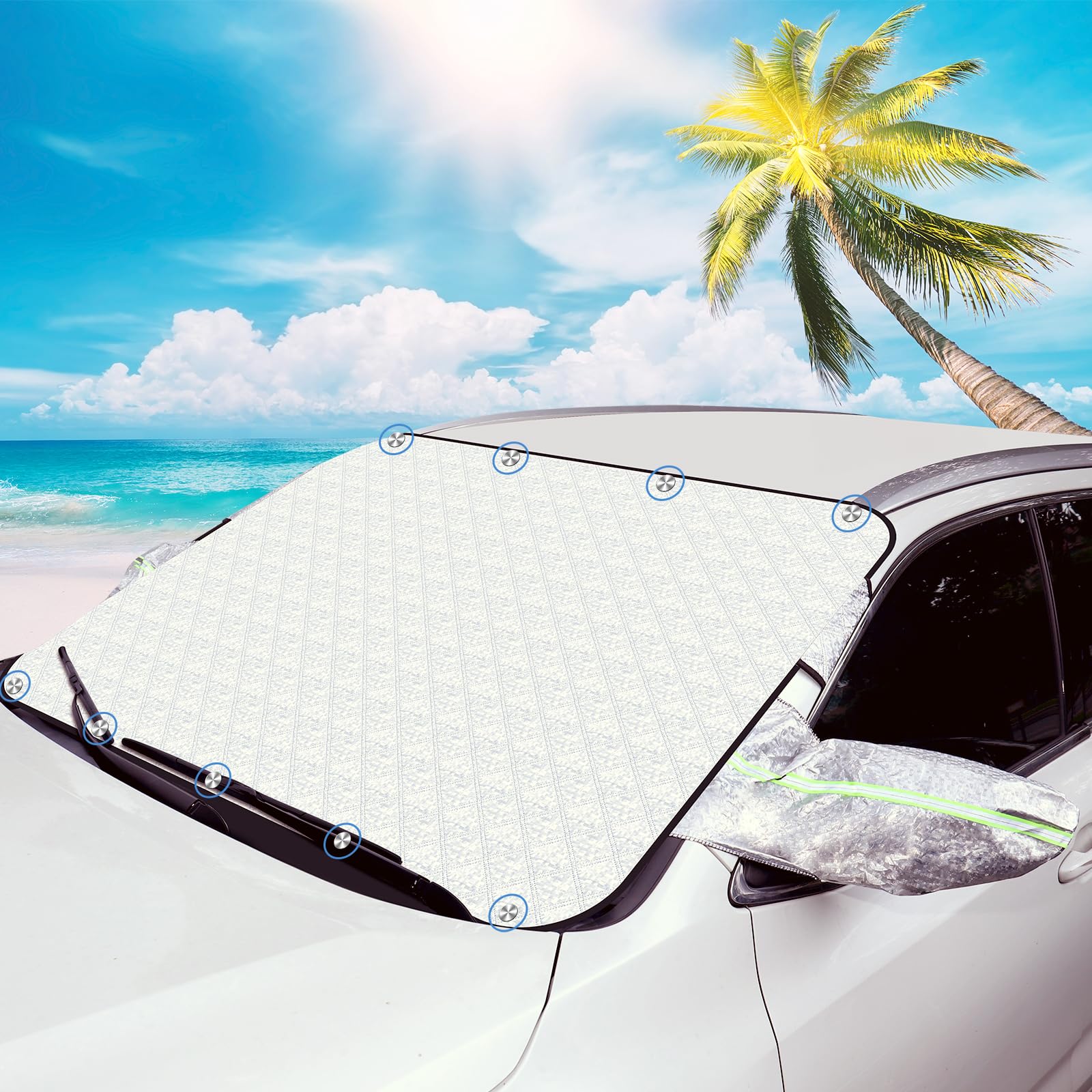 Hejo Windschutzscheibenabdeckung mit 9 Magnet, Frostschutz Auto Frontscheibe, Frontscheibenabdeckung, Frontscheibe Sonnenschutz für Autos (141×114cm) von Hejo