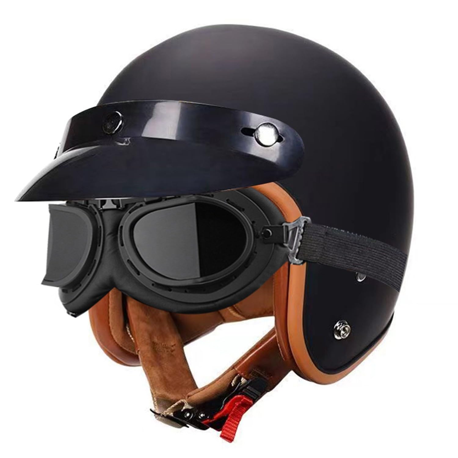 Deutsch Jethelm Halbschalenhelm Vintage Öffnen Motorradhelm Roller-Helmet DOTECE Zertifizierung Helm mit Sonnenbrille für Mopeds Cruiser Vintage Brain-Cap Helm 1,S:55-56CM von Hejunlian