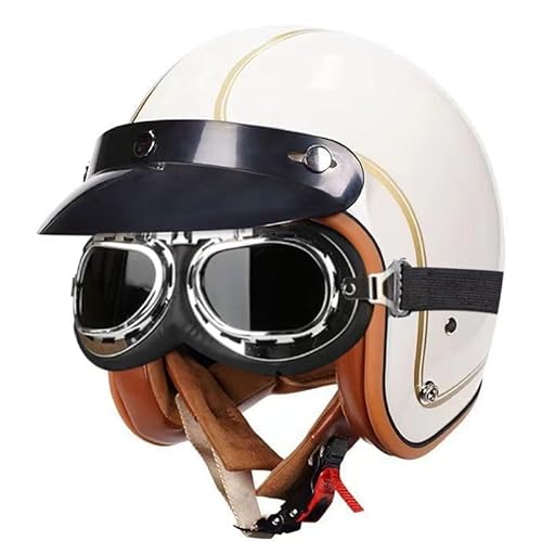 Deutsch Jethelm Halbschalenhelm Vintage Öffnen Motorradhelm Roller-Helmet DOTECE Zertifizierung Helm mit Sonnenbrille für Mopeds Cruiser Vintage Brain-Cap Helm 10,S:55-56CM von Hejunlian