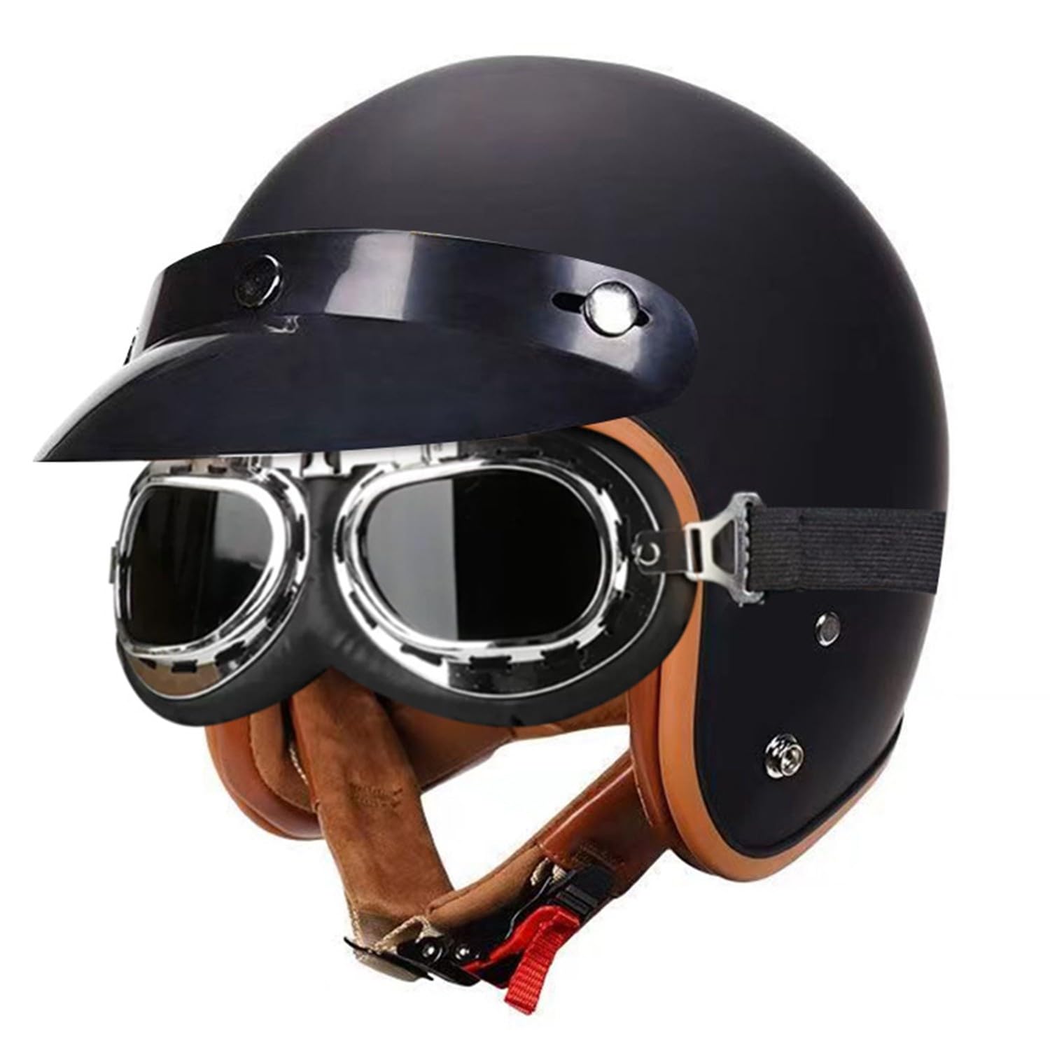 Deutsch Jethelm Halbschalenhelm Vintage Öffnen Motorradhelm Roller-Helmet DOTECE Zertifizierung Helm mit Sonnenbrille für Mopeds Cruiser Vintage Brain-Cap Helm 2,S:55-56CM von Hejunlian