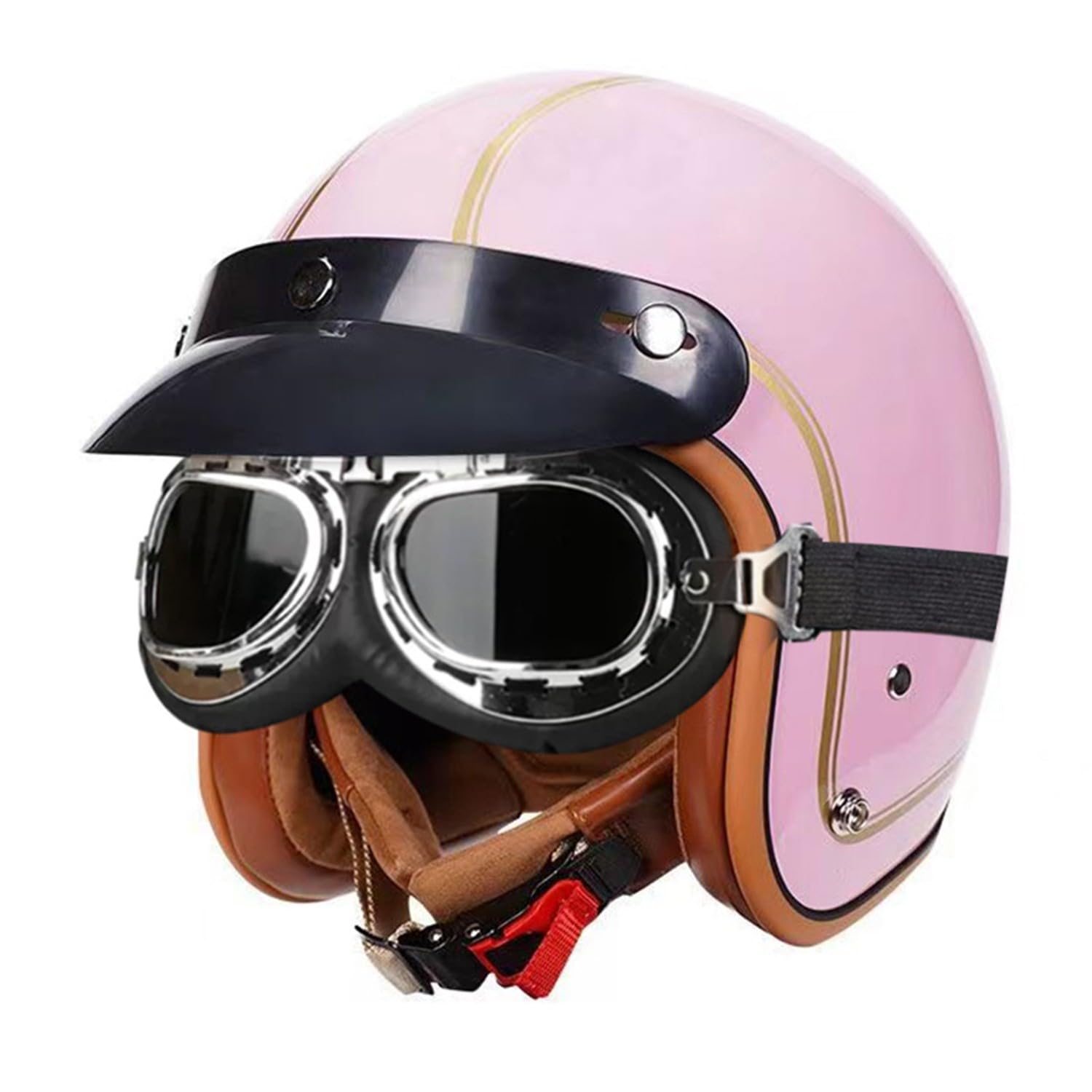 Deutsch Jethelm Halbschalenhelm Vintage Öffnen Motorradhelm Roller-Helmet DOTECE Zertifizierung Helm mit Sonnenbrille für Mopeds Cruiser Vintage Brain-Cap Helm 3,S:55-56CM von Hejunlian