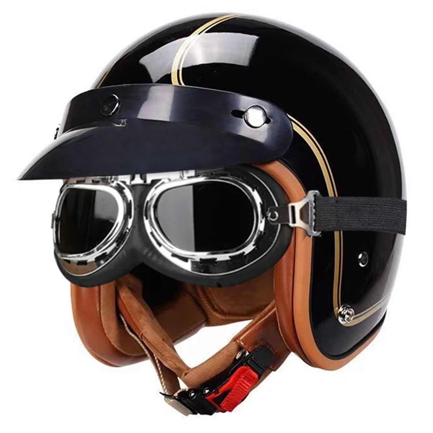 Deutsch Jethelm Halbschalenhelm Vintage Öffnen Motorradhelm Roller-Helmet DOTECE Zertifizierung Helm mit Sonnenbrille für Mopeds Cruiser Vintage Brain-Cap Helm 4,S:55-56CM von Hejunlian
