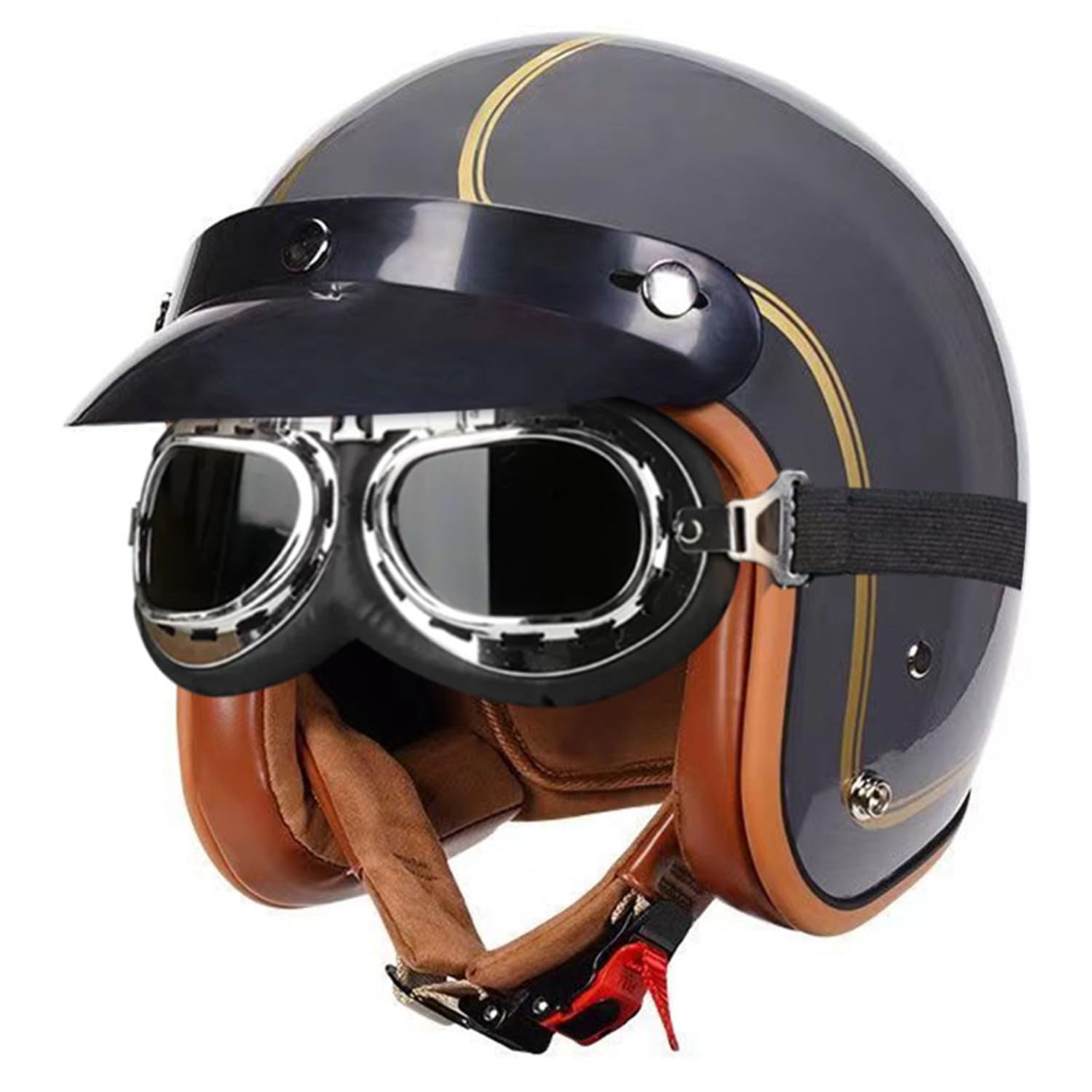 Deutsch Jethelm Halbschalenhelm Vintage Öffnen Motorradhelm Roller-Helmet DOTECE Zertifizierung Helm mit Sonnenbrille für Mopeds Cruiser Vintage Brain-Cap Helm 6,XL:61-62CM von Hejunlian