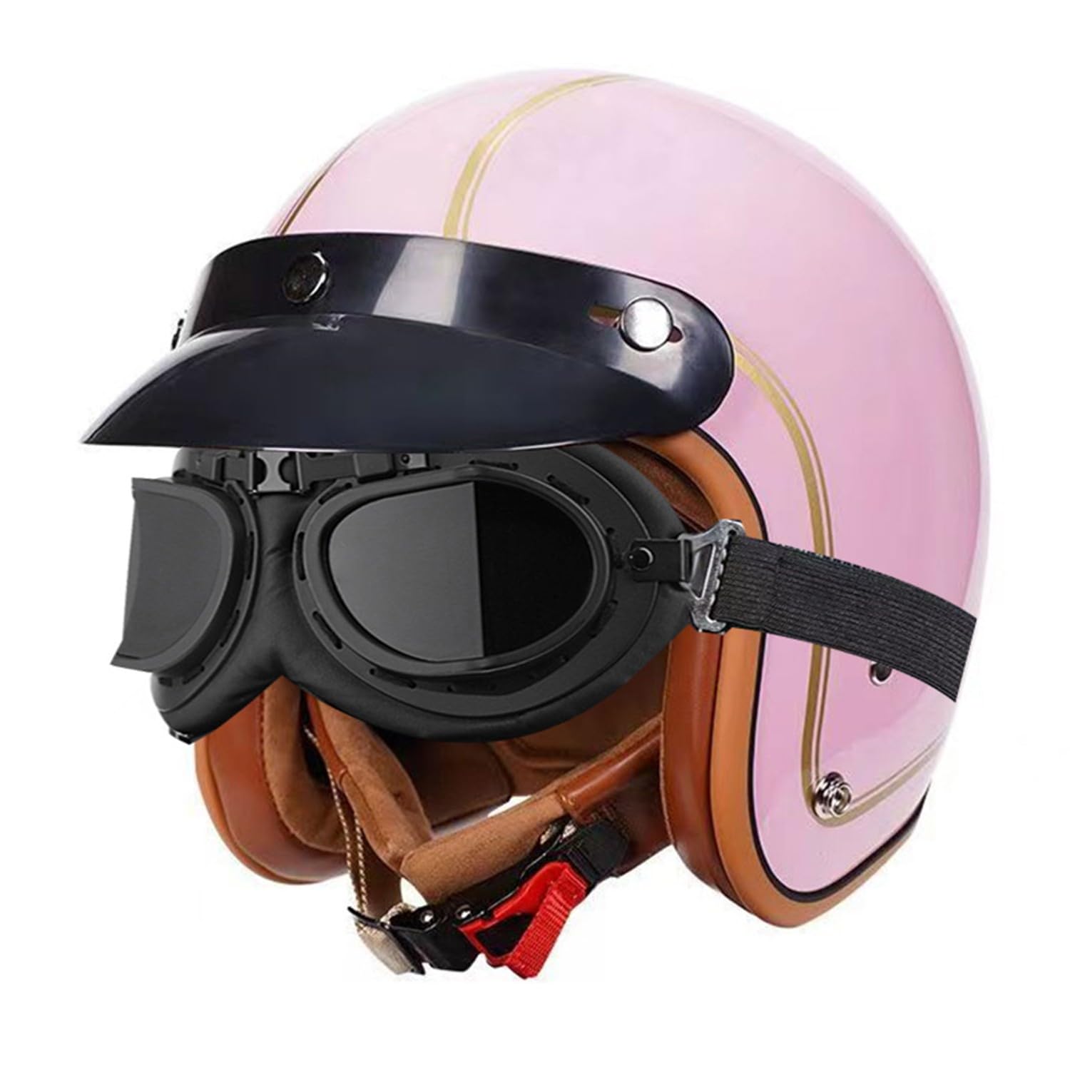 Deutsch Jethelm Halbschalenhelm Vintage Öffnen Motorradhelm Roller-Helmet DOTECE Zertifizierung Helm mit Sonnenbrille für Mopeds Cruiser Vintage Brain-Cap Helm 7,S:55-56CM von Hejunlian