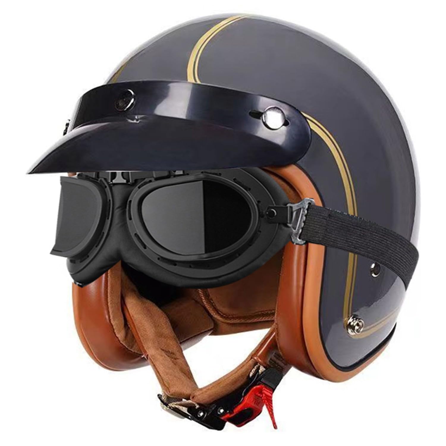 Deutsch Jethelm Halbschalenhelm Vintage Öffnen Motorradhelm Roller-Helmet DOTECE Zertifizierung Helm mit Sonnenbrille für Mopeds Cruiser Vintage Brain-Cap Helm 8,S:55-56CM von Hejunlian