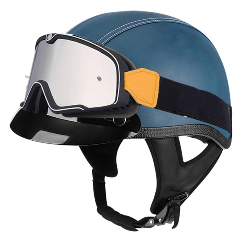 Halbschalenhelm Brain-Cap Vintage Motorrad Halbhelm Brain Cap Roller-Helmet Halbschale Jet-Helm Roller-Jethelm Scooter-Helm Mofa-Helm Retro mit Brille ECEDOT zertifizierter 1,M:57-58CM von Hejunlian