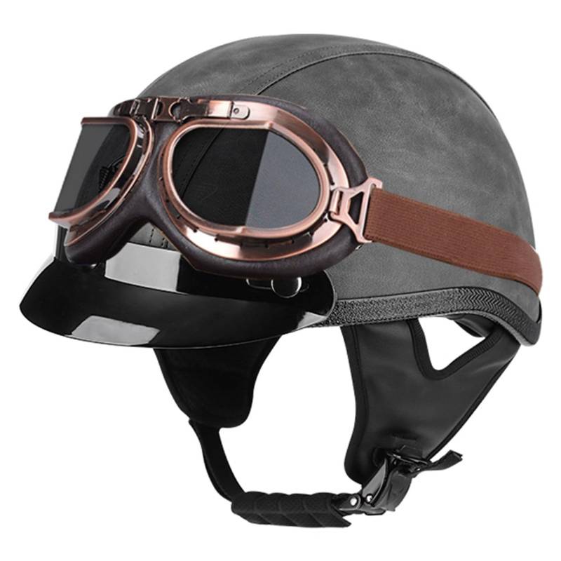 Motorrad Halbschalenhelm Retro Chopper Helm Netz-Innenfutter Roller-Helmet Brain-Cap Halbhelm Moped Scooter Motorrad Jethelm für Erwachsene ECEDOTZertifiziert 4,M:57-58CM von Hejunlian