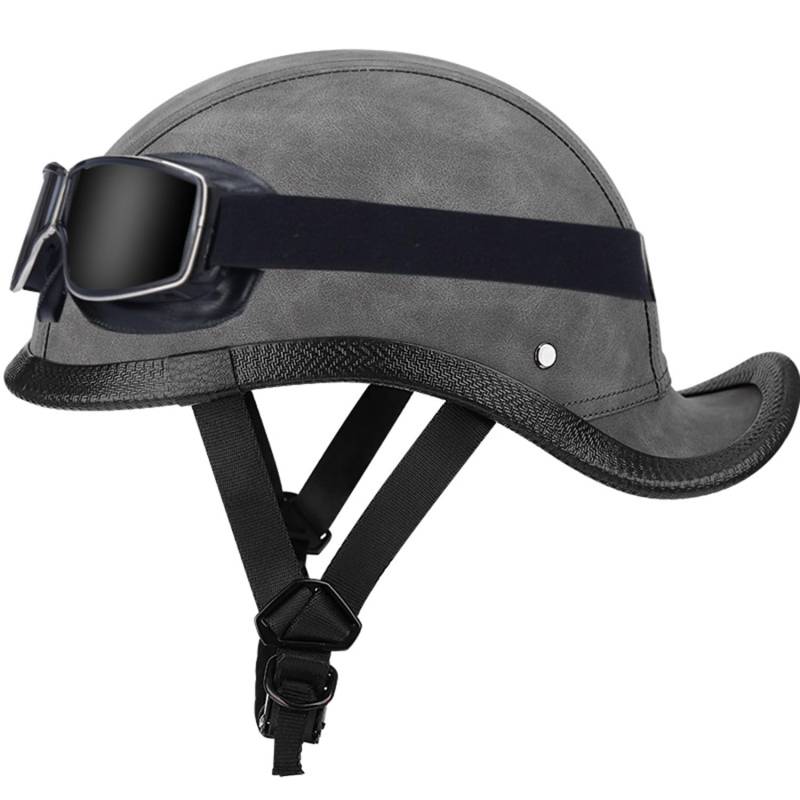 Motorrad Helm Mit Schutzbrille DOTECE-Zugelassen Jethelm Roller-Helm Scooter-Helm Halbschalenhelm Chopper Vintage Deutsch Helm Brain Cap Halbhelm Männer und Frauen geeignet 10,L:5-60CM von Hejunlian