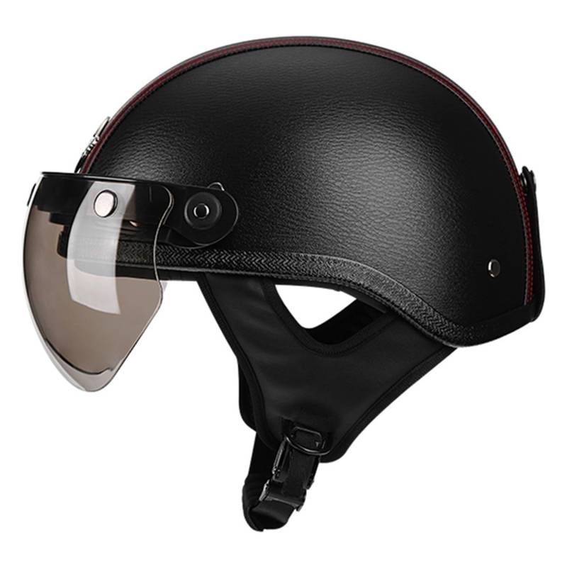 Retro Halbhelm Motorrad Jethelm Moped Helm Roller-Helmet ECEDOT Zugelassen Halbschalenhelm Waschbare Polster für Mofa Crash Moped Scooter Cruiser 2,L:59-60CM von Hejunlian
