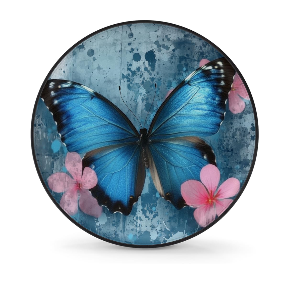 Ersatzreifenabdeckung, Radschutz, Aquarell, Blau, Schmetterling, Rosa, Blumen, wasserdicht, staubdicht, universelle Passform für Jeep, Anhänger, Wohnmobil, SUV, Wohnmobil, 35,6 cm (14 Zoll) von Helhappy